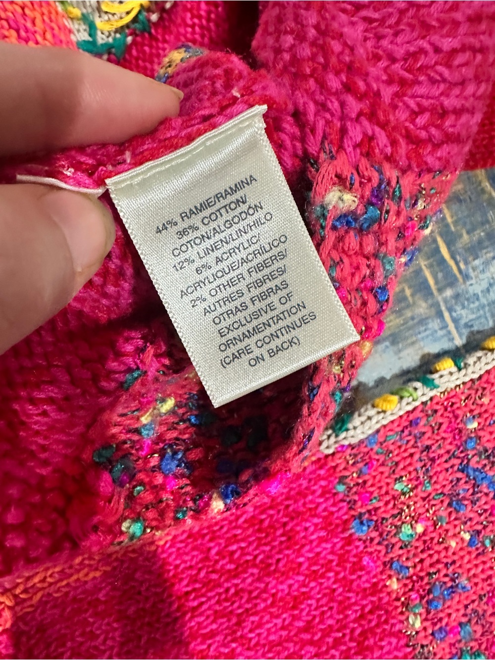Susan Bristol Hot Pink & Orange Hand-Embroidered Knit Cardigan - Picture 8 of 8